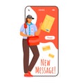 New message cartoon smartphone vector app screen