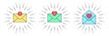 New message with counter. Inbox mail notification, incoming email with sunburst frame