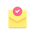 New message incoming newsletter received send delivery envelope checkmark 3d icon realistic vector