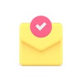 New message incoming newsletter received send delivery envelope checkmark 3d icon realistic vector