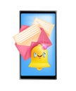 New message, incoming notification icon, chat alert bell, smartphone screen, opened letter, envelope.