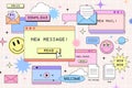 New message notification web banner template in retro computer browser interface style. 90s style design for mail