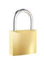 New metal locked padlock isolated on white background