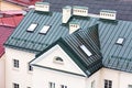 New metal roof with skylights and chimneys Royalty Free Stock Photo