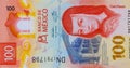 Mexico new 100 pesos banknote close up Mexican money bills currency