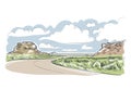 New Mexico Chaco kanion vector sketch illustration usa nature