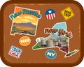 New Mexico, New York travel stickers with scenic attractions Royalty Free Stock Photo