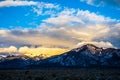 New Mexico Sangre De Cristo Taos Mountains with Snow Sunset Royalty Free Stock Photo