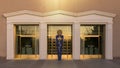 New Mexico State Capitol entrance at night