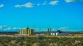 NEW MEXICO, USA - NOVEMBER 21, 2019: large round metal containers for storing liquid products, New Mexico, USA