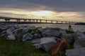 Sunset over Marc Basnight Bridge to Hatteras Island