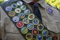 New Milford, Connecticut, USA, 06/13.2022 Scout Uniform with Patches, Merit Badge Sash