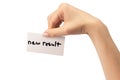 New mindset - new result text on a card in a woman hand