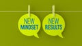 New mindsets and New results concept on speech bubbles fastened with clothespins.Lime background Royalty Free Stock Photo