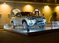 New model of the brand BMW near a dealer`s showroom.