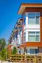 New Modern Apartment Buildings in Vancouver BC. Architectural details of modern apartment building in sunny day Royalty Free Stock Photo