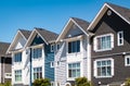 New Modern Apartment Buildings in Vancouver BC. Architectural details of modern apartment building in sunny day Royalty Free Stock Photo