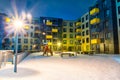 New modern apartment complex in Vilnius, Lithuania, modern low rise european apartment building complex with outdoor facilities. W Royalty Free Stock Photo