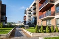 New modern apartment complex in Vilnius, Lithuania, modern low rise european building complex with outdoor facilities.