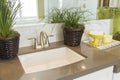 New Modern Bathroom Sink, Faucet, Subway Tiles and Counter Royalty Free Stock Photo