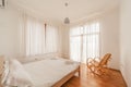 New modern bedroom. New home. Interior photography. Wooden floor