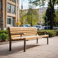 New Modern Bench in Park, Outdoor City Architecture, Wooden Benches, Outdoor Chair, Urban Public Furniture Royalty Free Stock Photo