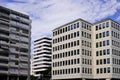 New modern buildings with facade corner and sky in real houses on line for office and apartment