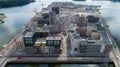 New modern district in Helsinki city. Panorama of the construction site. Construction crane. Construction of the building. Royalty Free Stock Photo