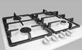 New modern gas stove with four burners for the kitchen, white enameled surface