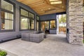 New modern home features a backyard with patio Royalty Free Stock Photo