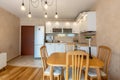 New modern kitchen. New home. Interior photography. Wooden floor