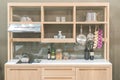 New modern kitchen with wood shelf style Royalty Free Stock Photo