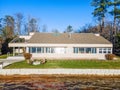 New modern lakefront home with on a sunny day Royalty Free Stock Photo