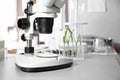 New modern microscope in laboratory Royalty Free Stock Photo