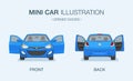 New modern mini car with opened doors. Front and back view. Royalty Free Stock Photo