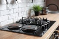 New modern stove with gas and electric burners Royalty Free Stock Photo