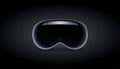 New modern VR vision pro glasses on black background. Virtual reality headset. Realistic 3D vector Illustration.