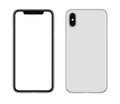 New modern white smartphone similar to iPhone X mockup front and back sides isolated on white background Royalty Free Stock Photo