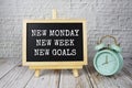 New Monday New Week New Goals text message motivational and inspiration quote Royalty Free Stock Photo