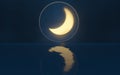 The new moon with reflection on the water, 3d rendering Royalty Free Stock Photo