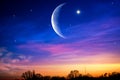 Ramadan background . Prayer time . Moon and beautiful night with stars Royalty Free Stock Photo