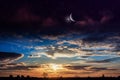 Ramadan background . Prayer time . Moon and beautiful night with stars Royalty Free Stock Photo