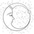 new moon and star for anti stress colouring page. Pattern for coloring book Royalty Free Stock Photo