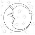 new moon and star for anti stress colouring page. Pattern for coloring book Royalty Free Stock Photo