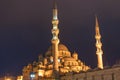The New Mosque in Istanbul at night Royalty Free Stock Photo
