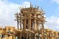 A new mosque under construction, building a new grand Masjid mosque in Cairo, Egypt, with a big dome and high minaret, wooden