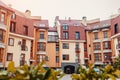 New multi-storey residential building. Modern house dyed in red and orange colors Royalty Free Stock Photo