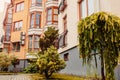 New multi-storey residential building. Modern house dyed in red and orange colors Royalty Free Stock Photo