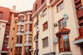 New multi-storey residential building. Modern house dyed in red and orange colors Royalty Free Stock Photo