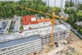 New multilevel parking garage under construction in residential area. aerial view Royalty Free Stock Photo
